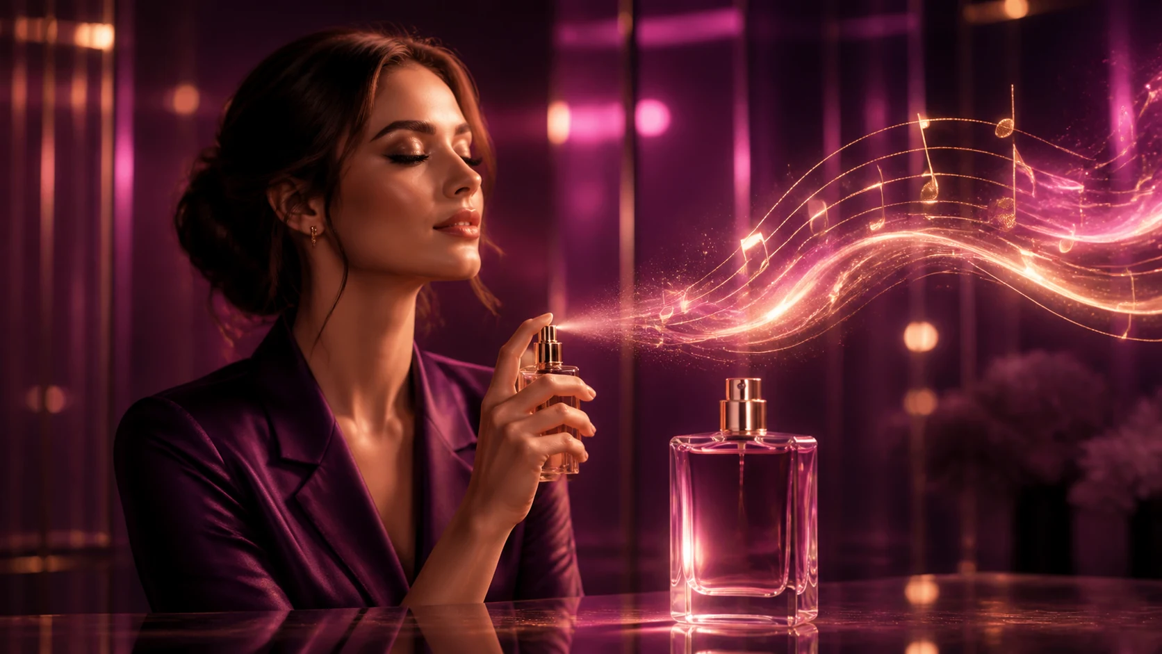 Frasco de perfume en una producción visual que representa una identidad sonora de marca